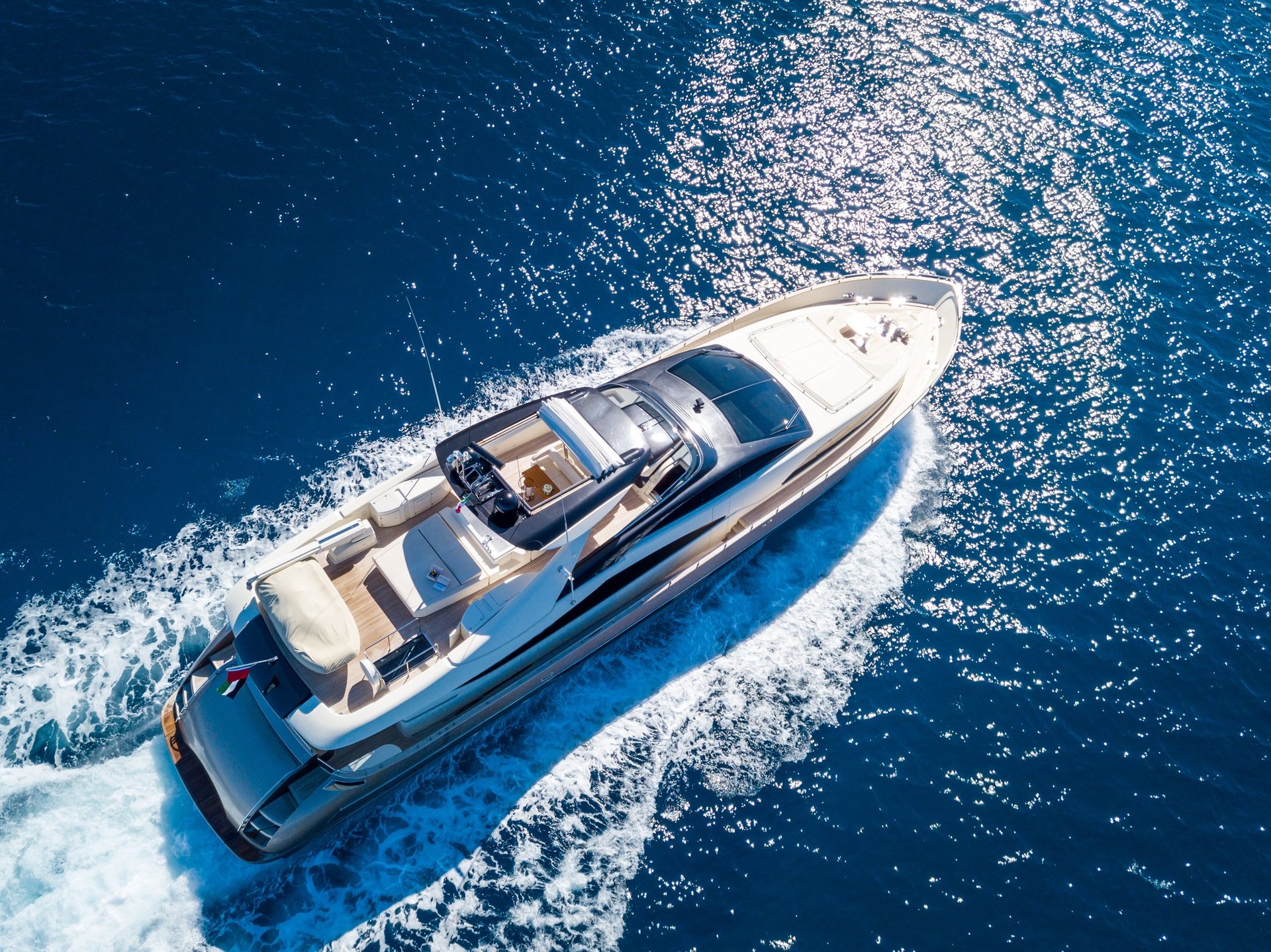 Aerial view of yacht sailing